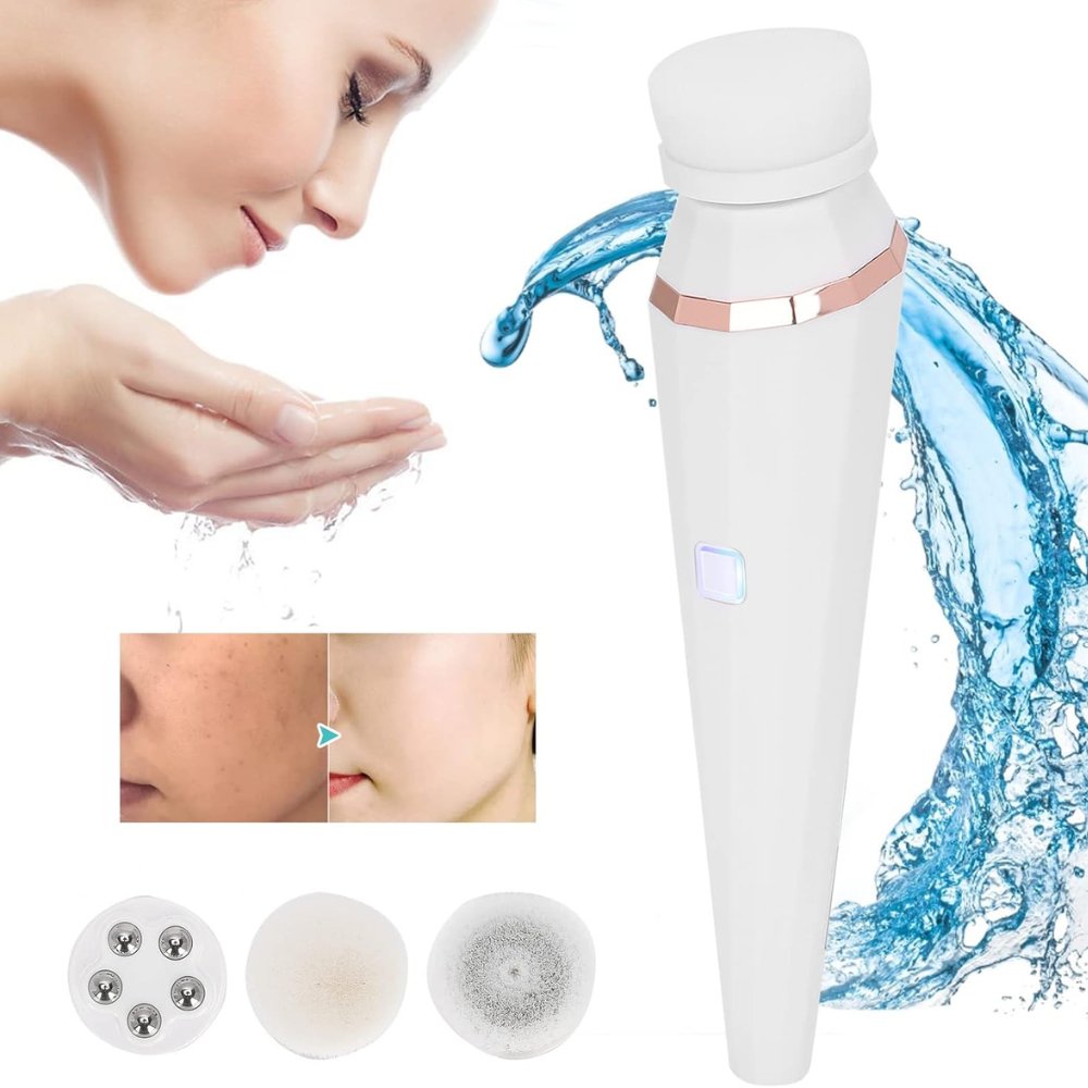  brosse de nettoyage facial 4-en-1, technologie avancée pour un nettoyage en profondeur, élimine les impuretés et les cellules mortes, peau plus lisse et éclatante, têtes interchangeables adaptées à tous les types de peau